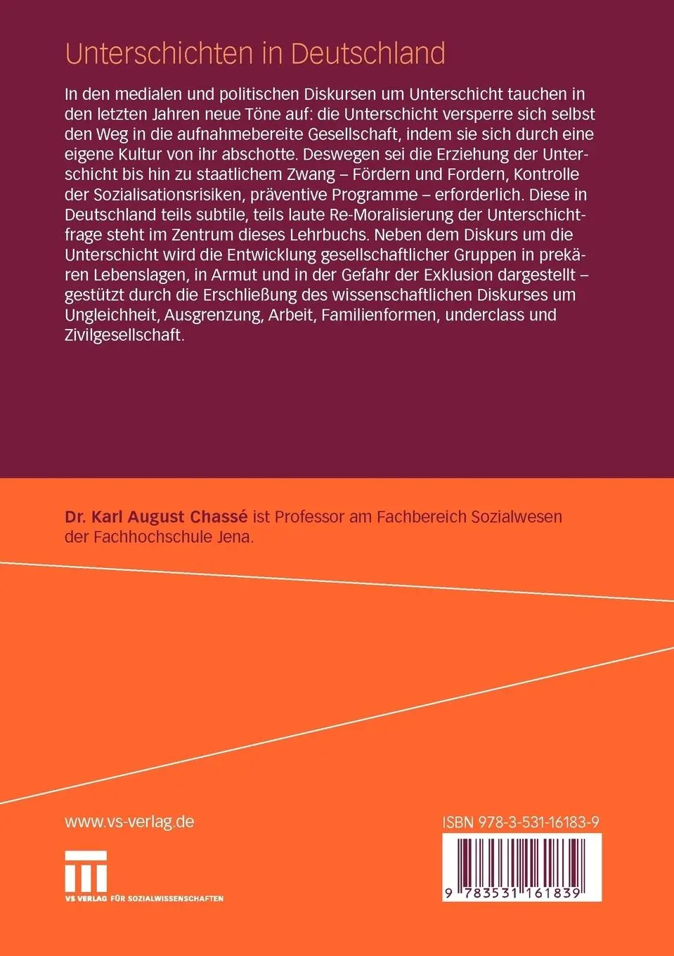 Rückseite: 9783531161839 | Unterschichten in Deutschland | Karl August Chassé | Taschenbuch