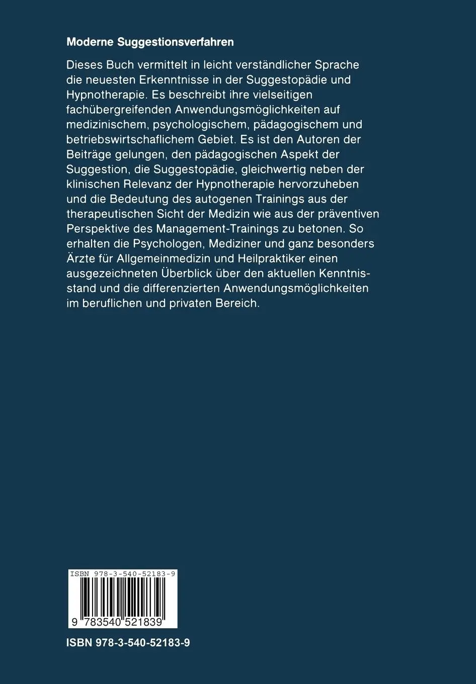 Rückseite: 9783540521839 | Moderne Suggestionsverfahren | Theres Miller (u. a.) | Taschenbuch