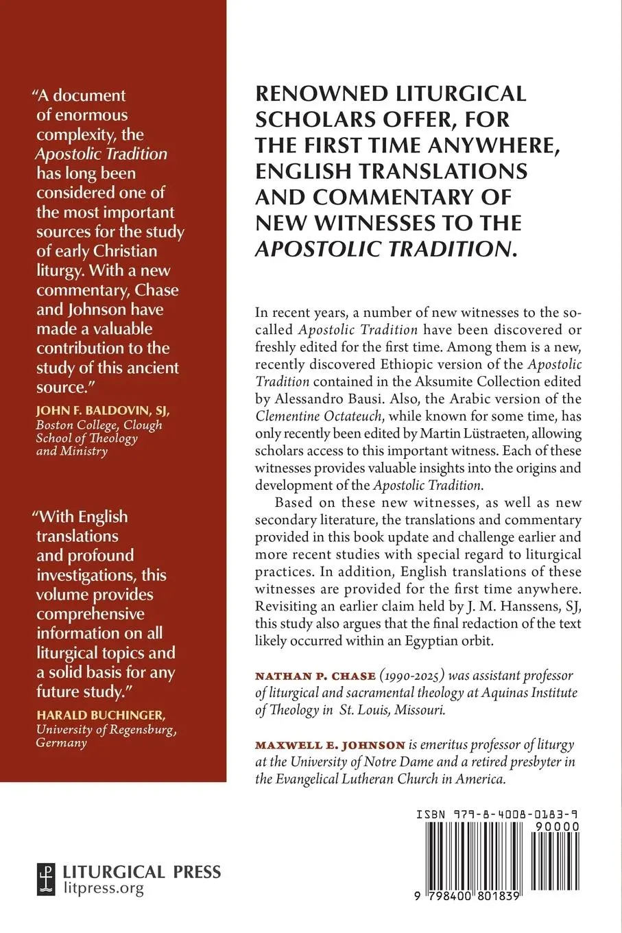 Rückseite: 9798400801839 | The Apostolic Tradition | Nathan P Chase (u. a.) | Taschenbuch | 2025