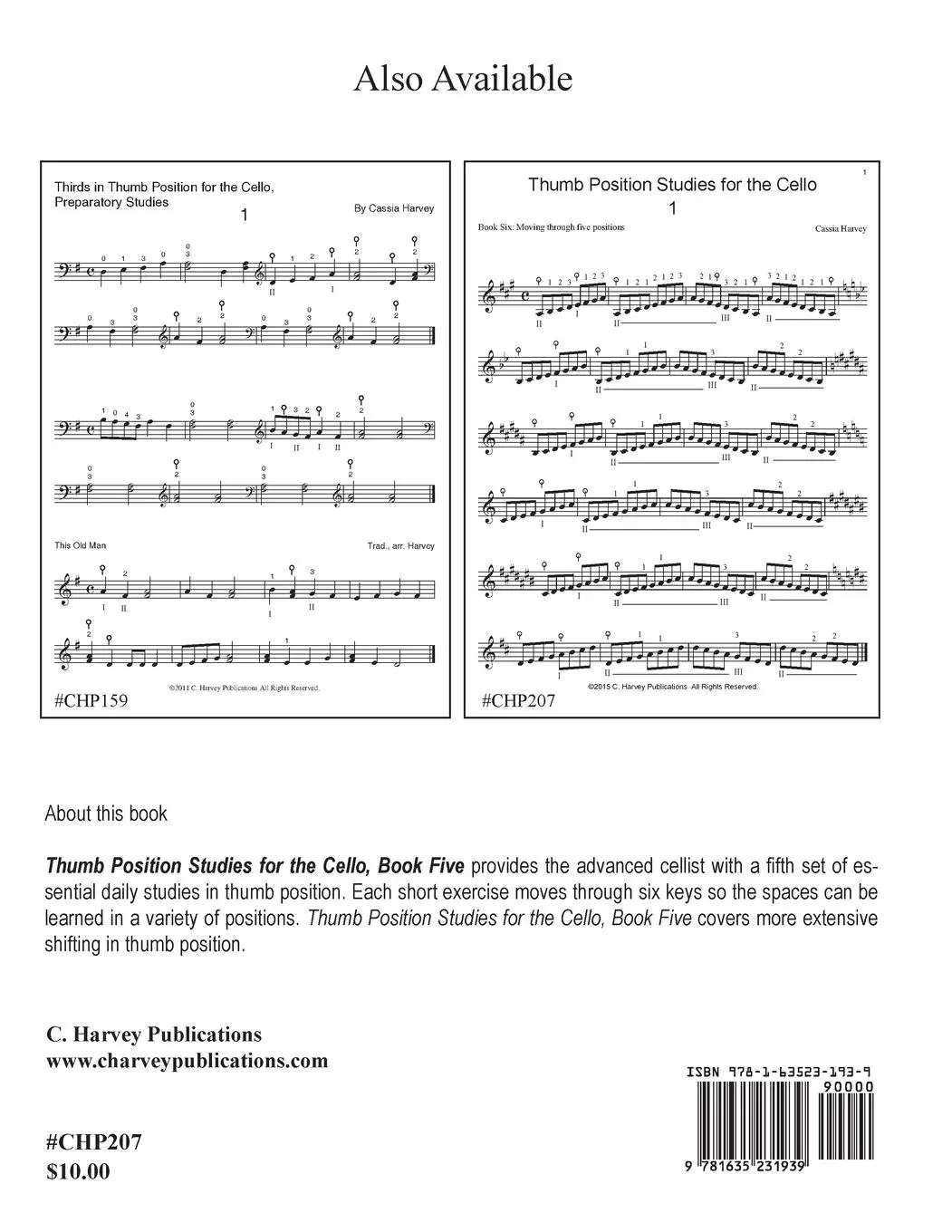 Rückseite: 9781635231939 | Thumb Position Studies for the Cello, Book Five | Cassia Harvey | Buch