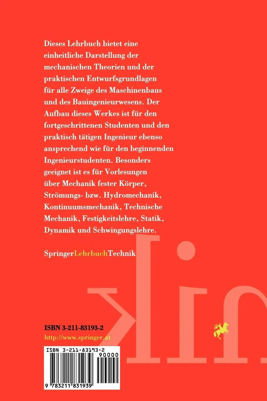 Rückseite: 9783211831939 | Technische Mechanik der festen und flüssigen Körper | Franz Ziegler