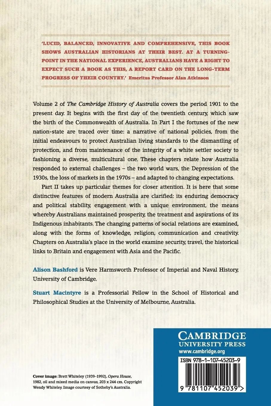 Rückseite: 9781107452039 | The Cambridge History of Australia | Alison Bashford (u. a.) | Buch