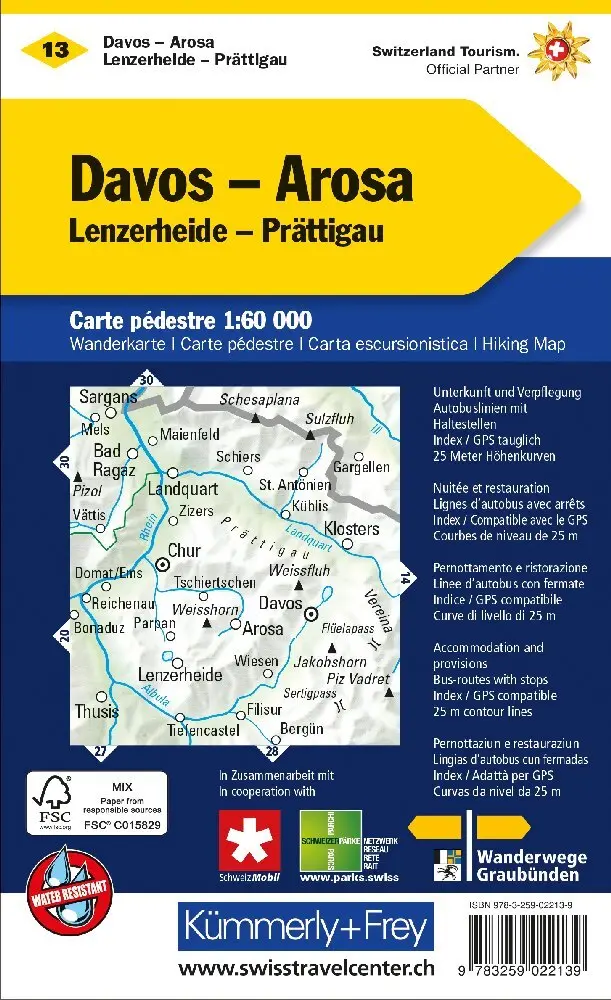 Bild: 9783259022139 | Kümmerly+Frey Wanderkarte 13 Davos, Arosa 1:60.000 | (Land-)Karte