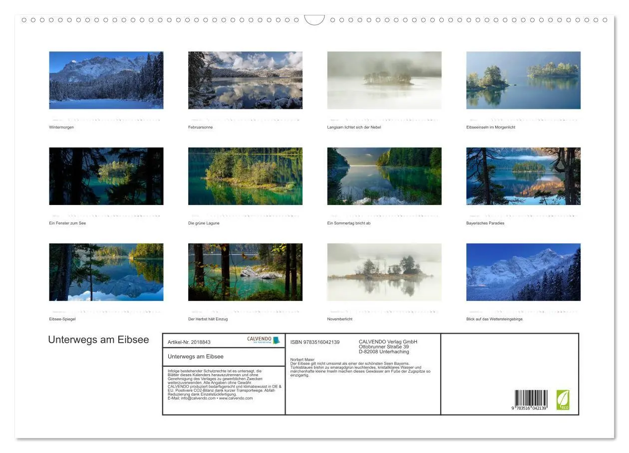 Bild: 9783516042139 | Unterwegs am Eibsee (Wandkalender 2026 DIN A2 quer), CALVENDO...