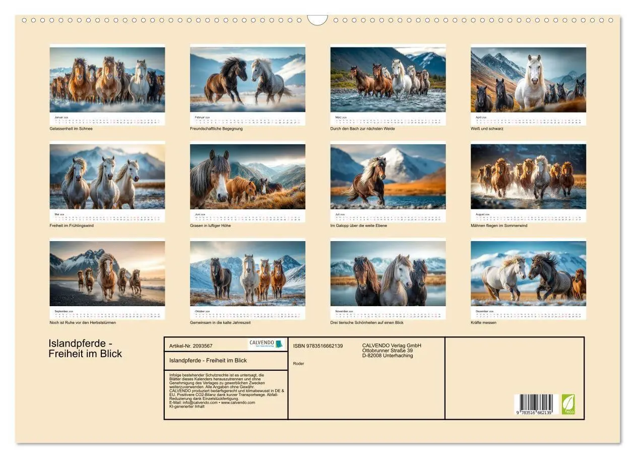 Bild: 9783516662139 | Islandpferde - Freiheit im Blick (Wandkalender 2026 DIN A2 quer),...
