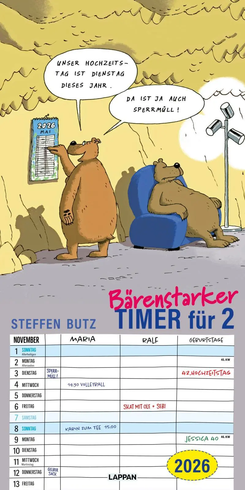 Cover: 9783830322139 | Bärenstarker Planer für zwei 2026 | Steffen Butz | Kalender | 28 S.