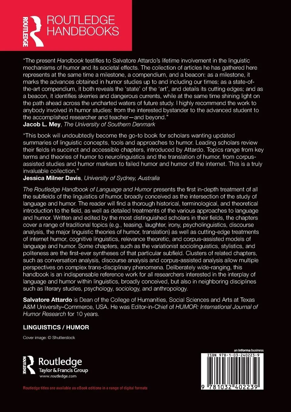 Rückseite: 9781032402239 | The Routledge Handbook of Language and Humor | Salvatore Attardo