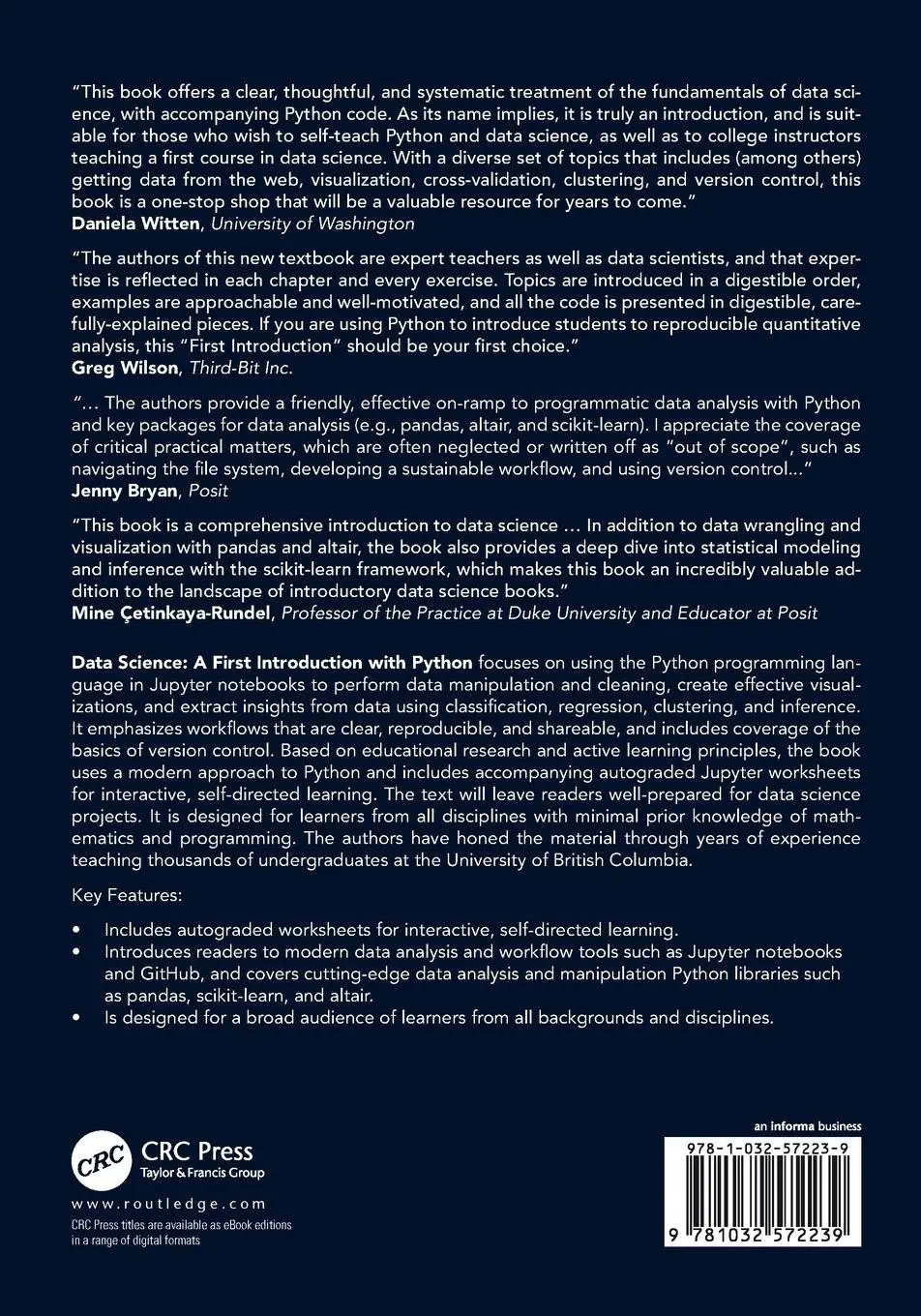 Rückseite: 9781032572239 | Data Science | A First Introduction with Python | Timbers (u. a.)
