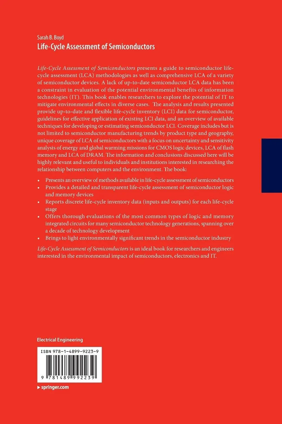 Rückseite: 9781489992239 | Life-Cycle Assessment of Semiconductors | Sarah B. Boyd | Taschenbuch