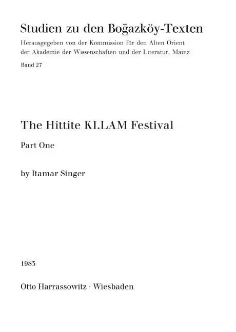 Cover: 9783447022439 | The Hittite KI. LAM Festival | Part 1 | Itamar Singer | Taschenbuch