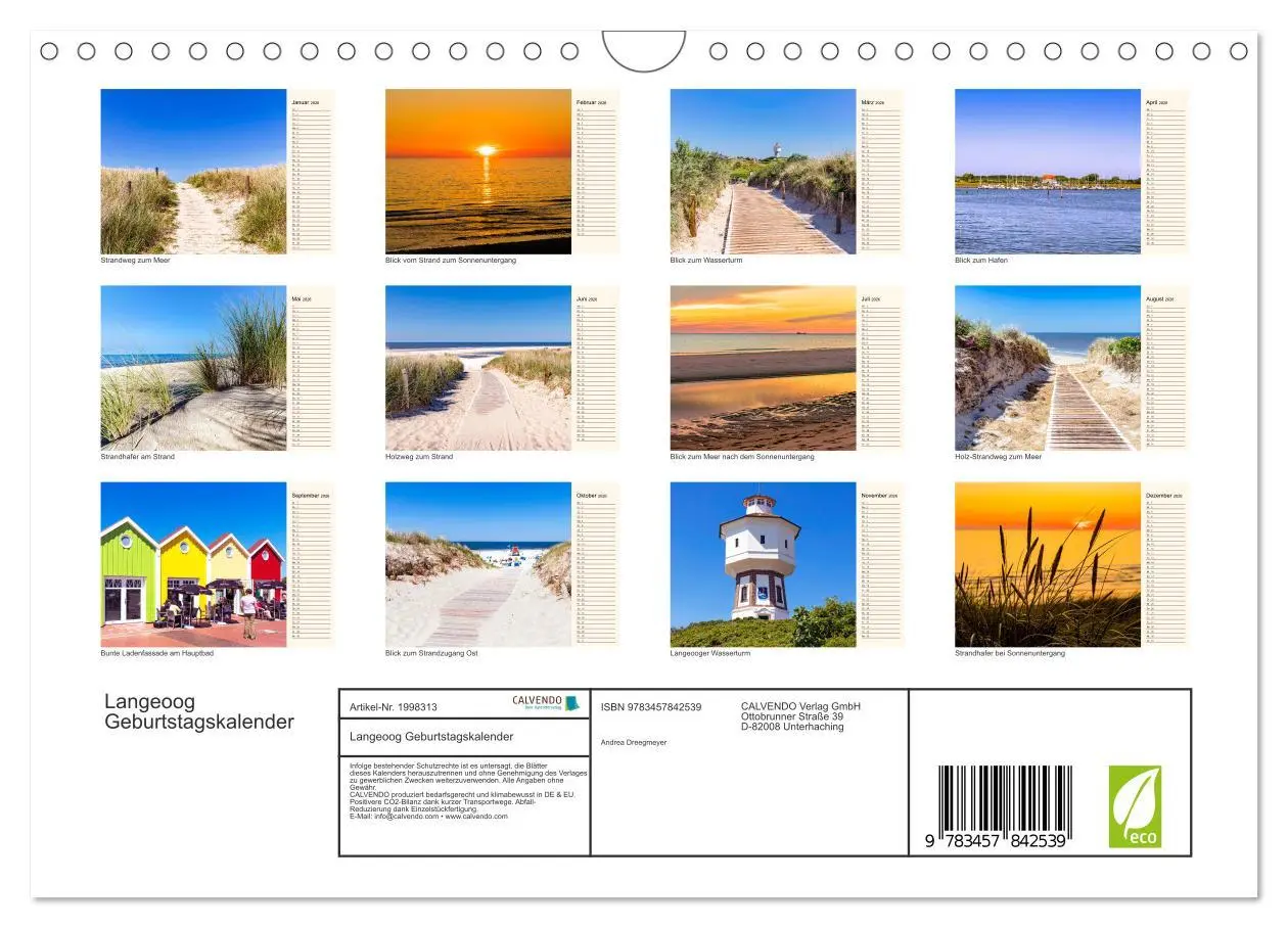 Bild: 9783457842539 | Langeoog Geburtstagskalender (Wandkalender 2026 DIN A4 quer),...