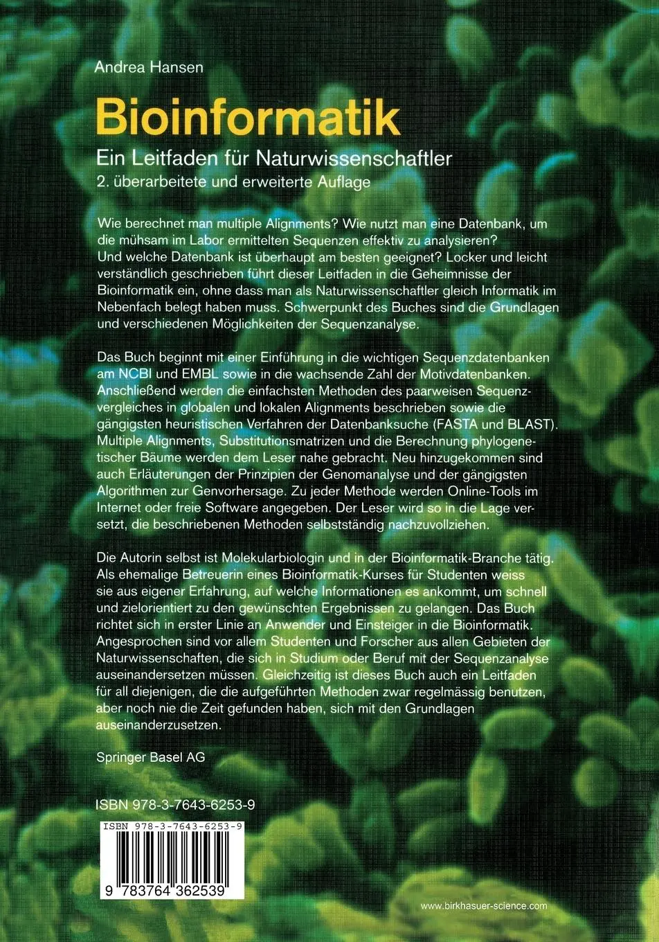 Rückseite: 9783764362539 | Bioinformatik | Ein Leitfaden für Naturwissenschaftler | Andrea Hansen