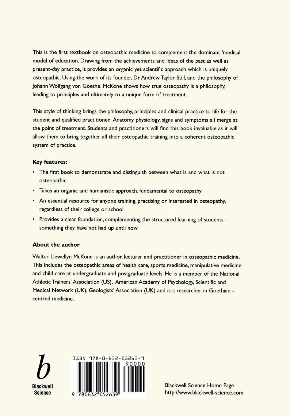 Rückseite: 9780632052639 | Osteopathic Medicine | Philosophy, Principles and Practice | McKone