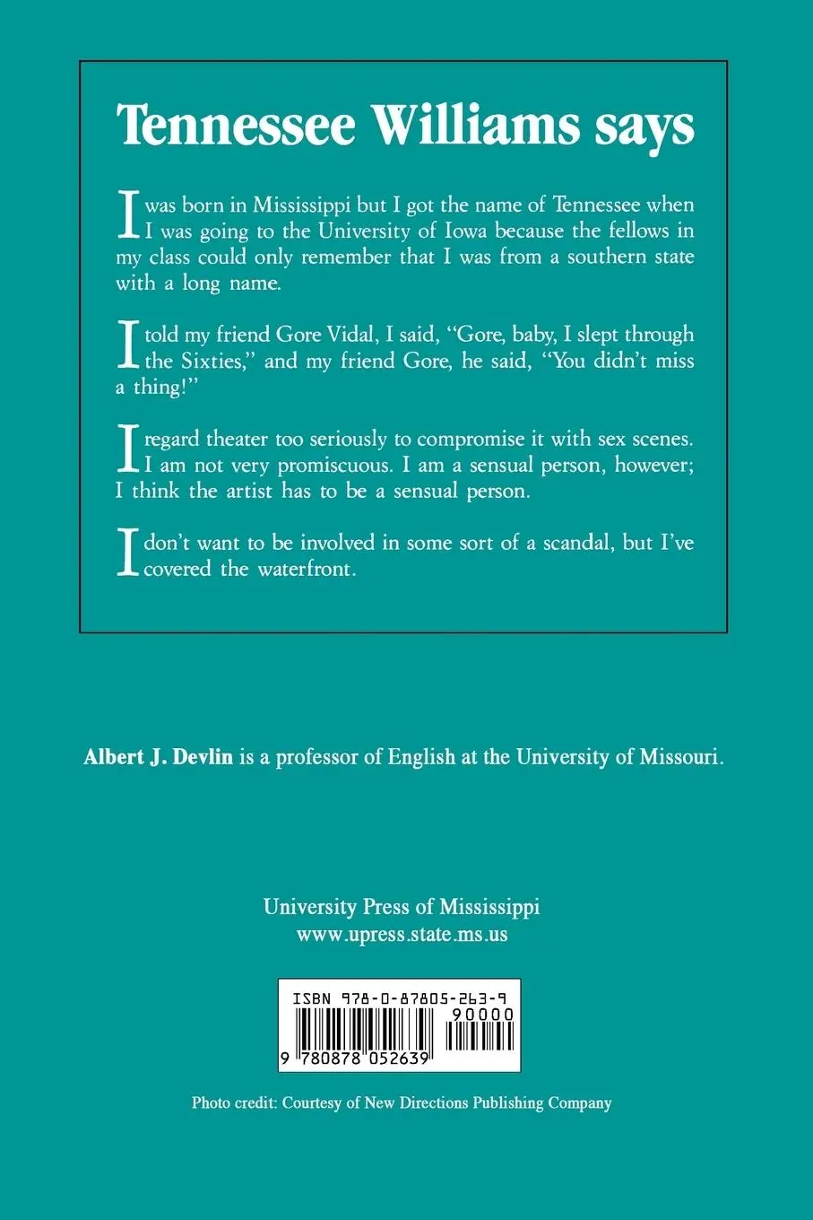 Rückseite: 9780878052639 | Conversations with Tennessee Williams | Tennessee Williams | Buch