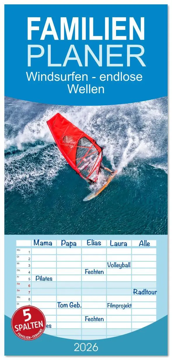 Cover: 9783516612639 | Familienplaner 2026 - Windsurfen - endlose Wellen mit 5 Spalten...