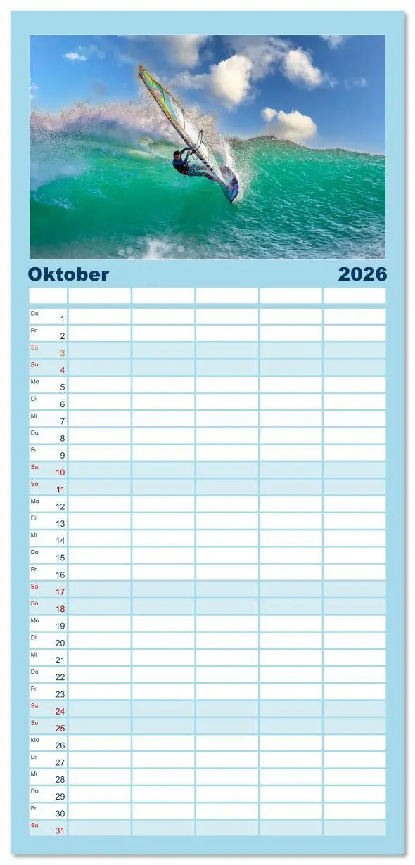 Bild: 9783516612639 | Familienplaner 2026 - Windsurfen - endlose Wellen mit 5 Spalten...