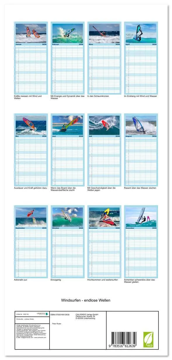 Bild: 9783516612639 | Familienplaner 2026 - Windsurfen - endlose Wellen mit 5 Spalten...