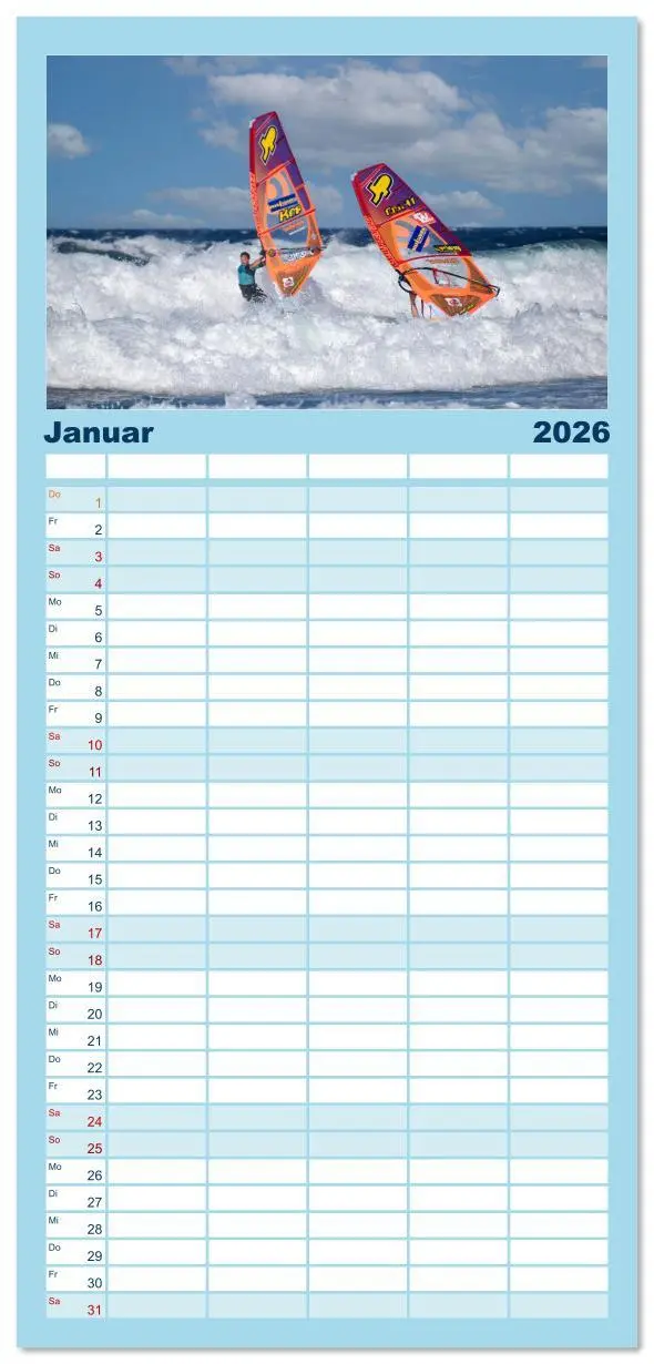 Bild: 9783516612639 | Familienplaner 2026 - Windsurfen - endlose Wellen mit 5 Spalten...
