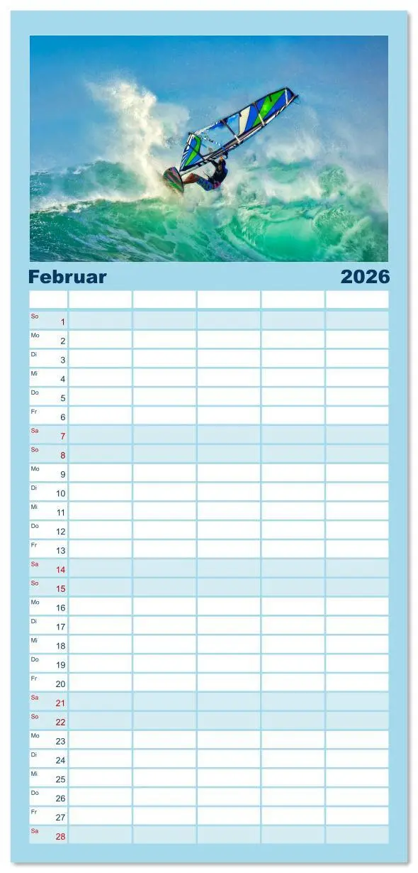 Bild: 9783516612639 | Familienplaner 2026 - Windsurfen - endlose Wellen mit 5 Spalten...