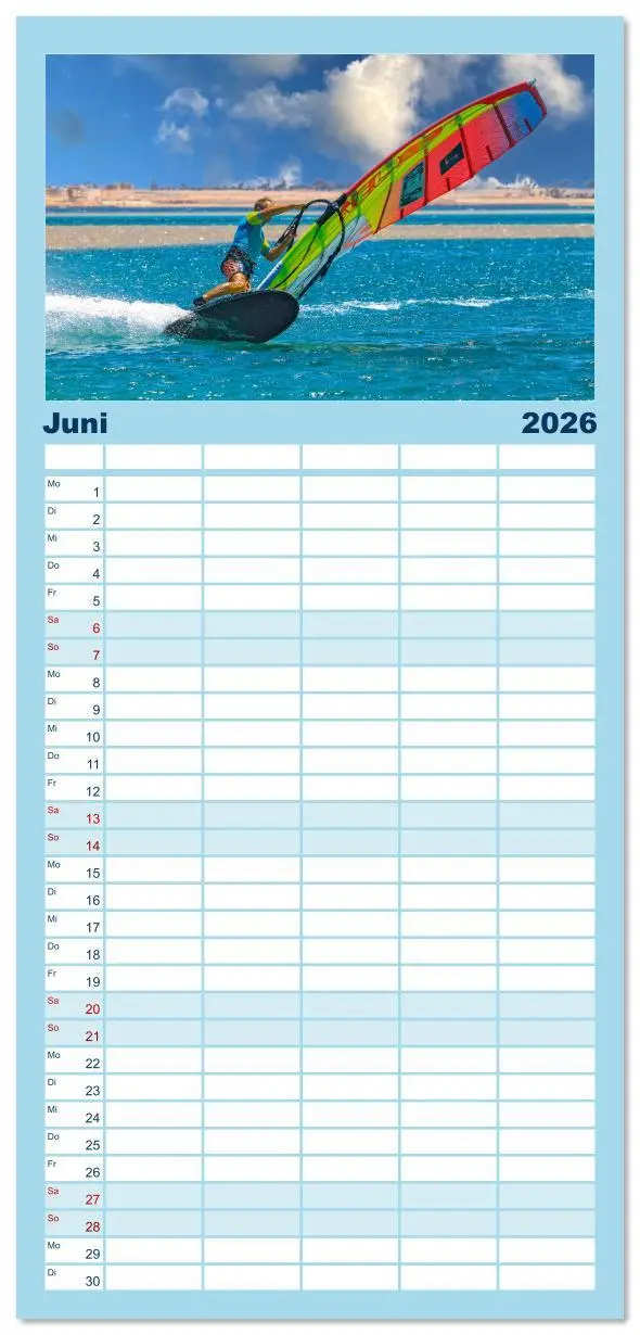 Bild: 9783516612639 | Familienplaner 2026 - Windsurfen - endlose Wellen mit 5 Spalten...