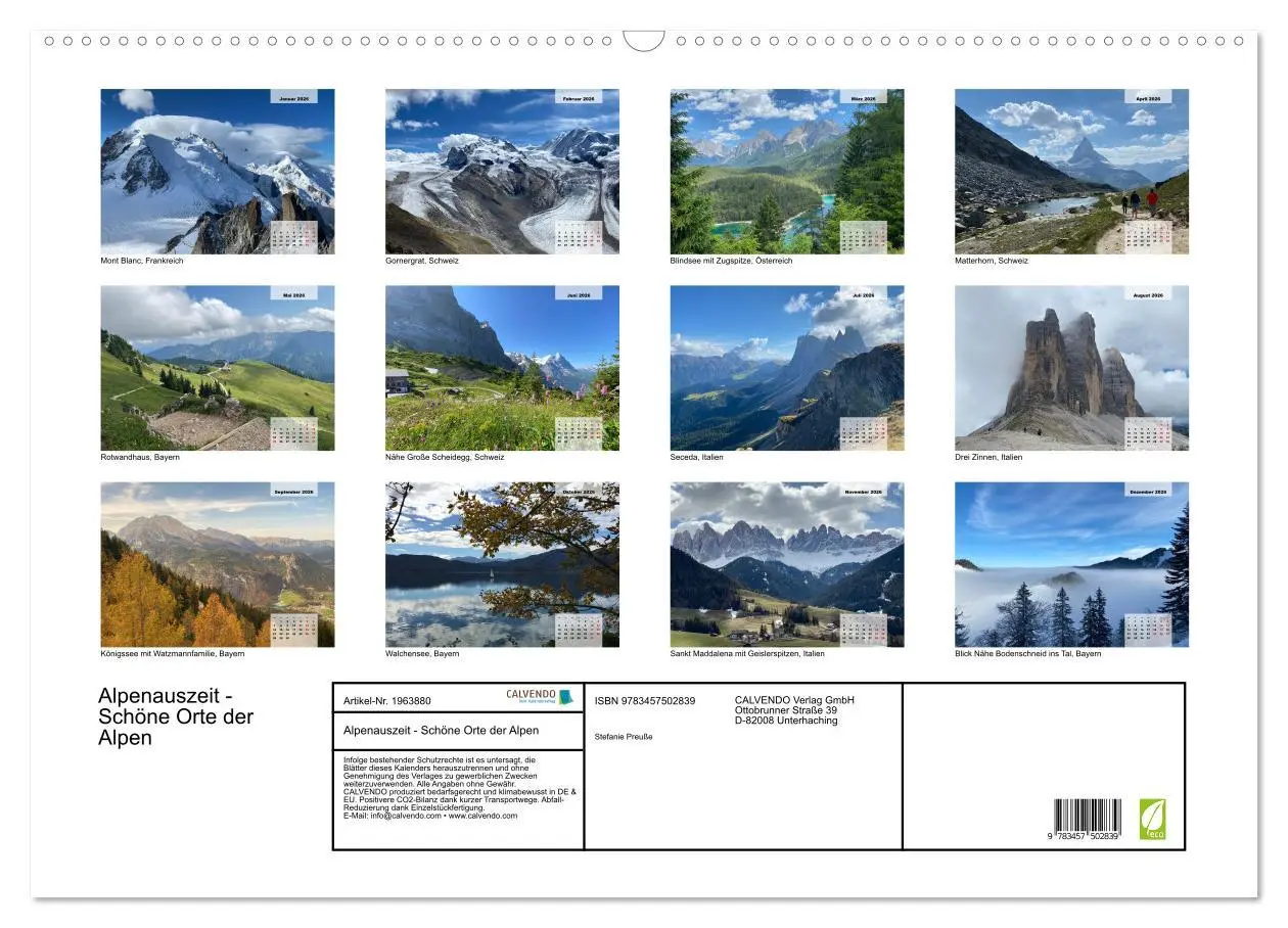 Bild: 9783457502839 | Alpenauszeit - Schöne Orte der Alpen (Wandkalender 2026 DIN A2...