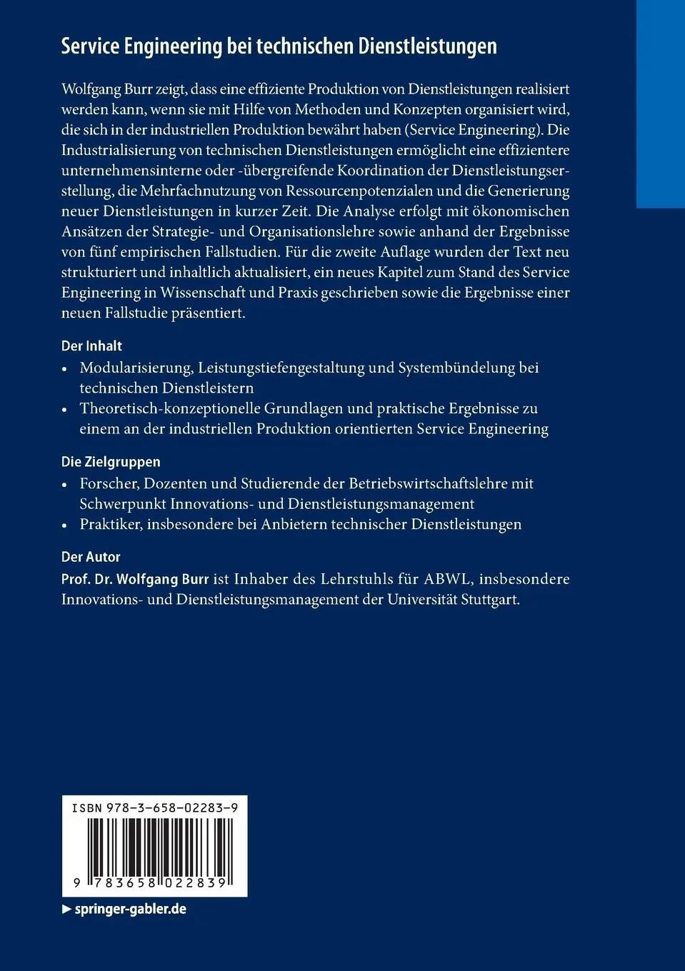 Rückseite: 9783658022839 | Service Engineering bei technischen Dienstleistungen | Wolfgang Burr