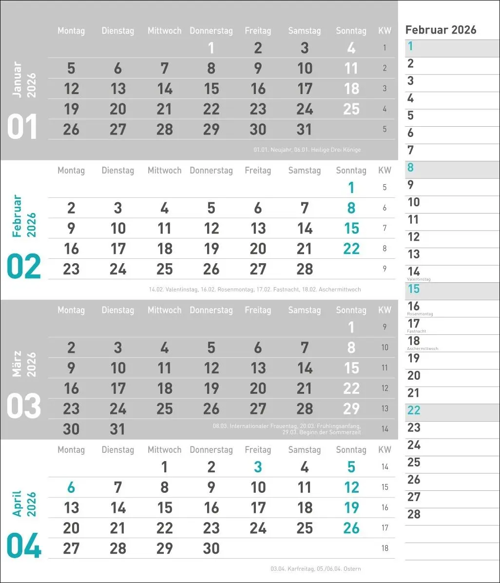 Bild: 9783756412839 | times&amp;more 4-Monatsplaner, türkis 2026 | Heye | Kalender | 12 S.