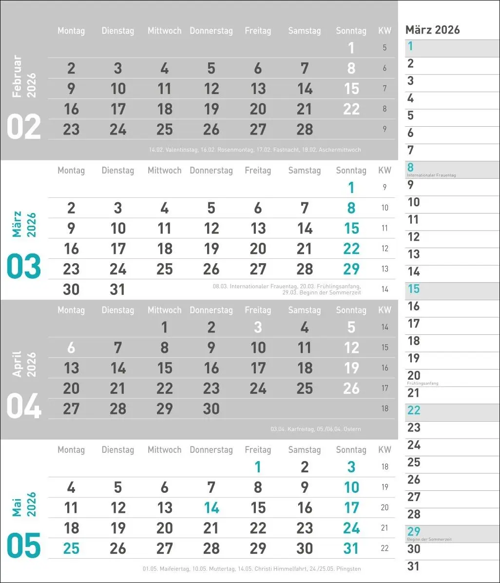 Bild: 9783756412839 | times&amp;more 4-Monatsplaner, türkis 2026 | Heye | Kalender | 12 S.
