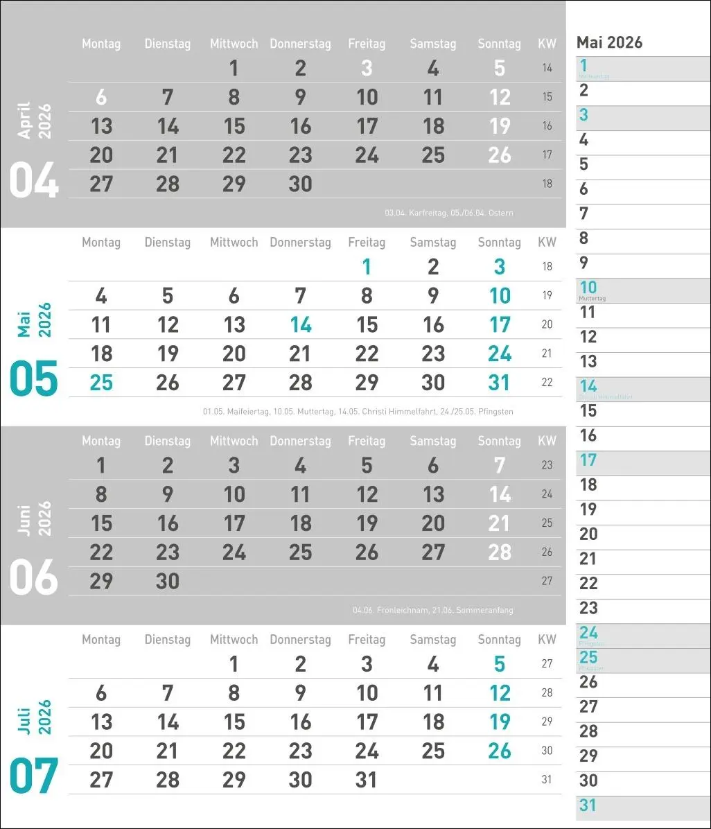 Bild: 9783756412839 | times&amp;more 4-Monatsplaner, türkis 2026 | Heye | Kalender | 12 S.