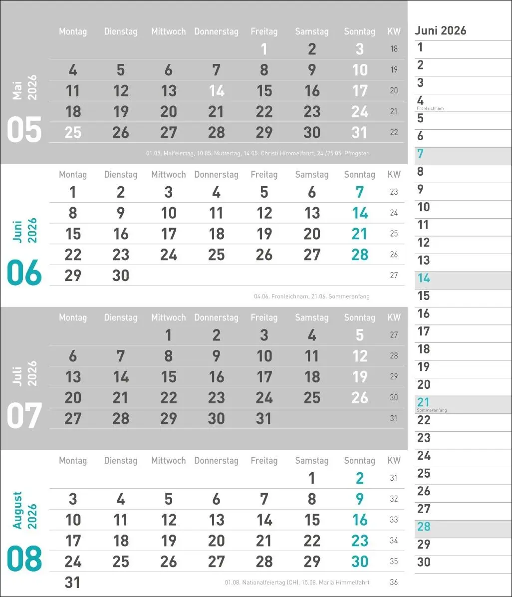 Bild: 9783756412839 | times&amp;more 4-Monatsplaner, türkis 2026 | Heye | Kalender | 12 S.