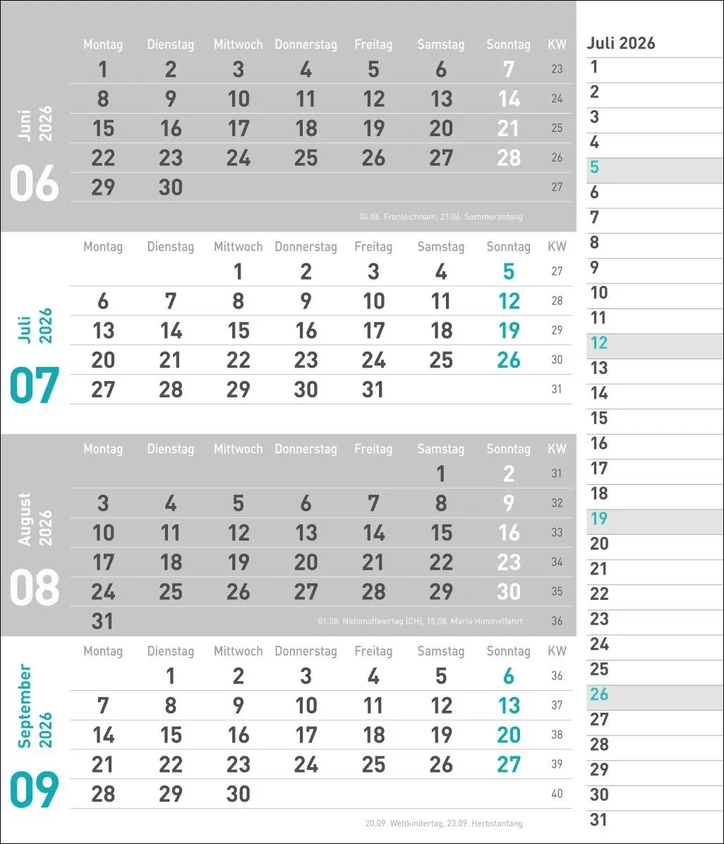 Bild: 9783756412839 | times&amp;more 4-Monatsplaner, türkis 2026 | Heye | Kalender | 12 S.