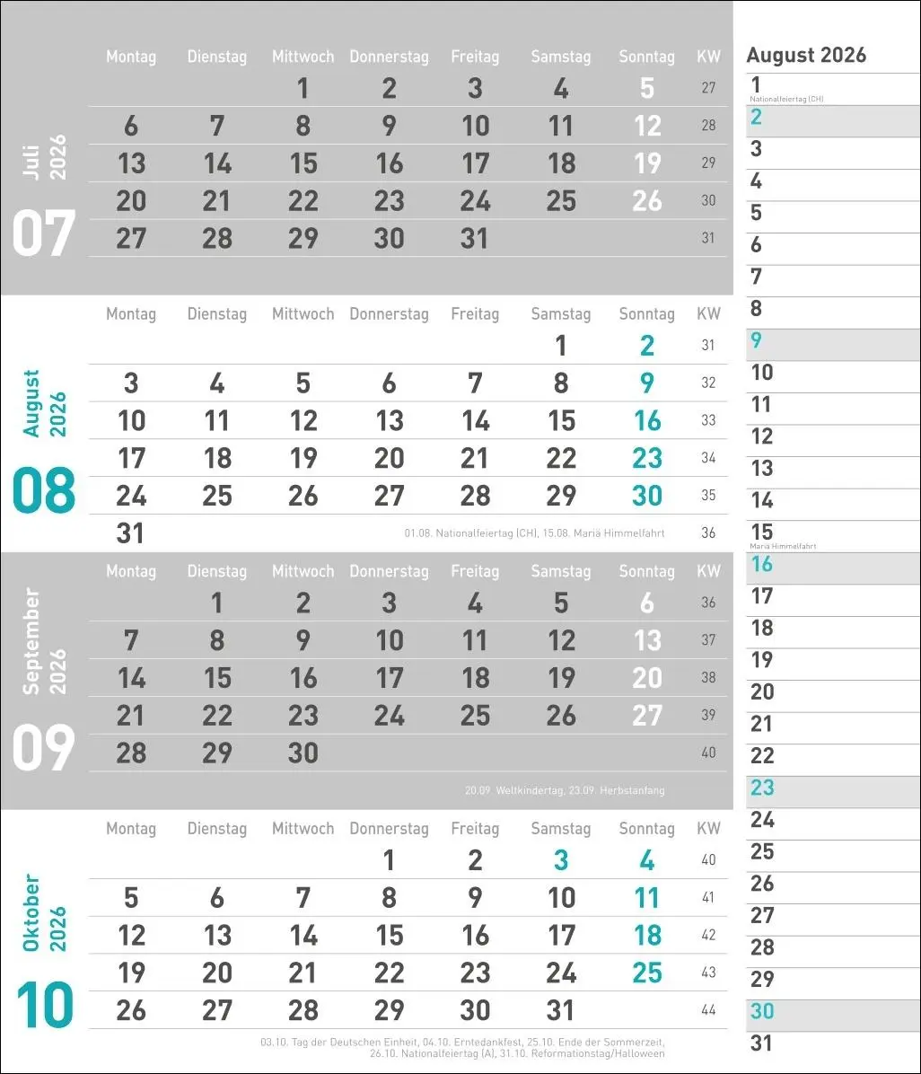 Bild: 9783756412839 | times&amp;more 4-Monatsplaner, türkis 2026 | Heye | Kalender | 12 S.
