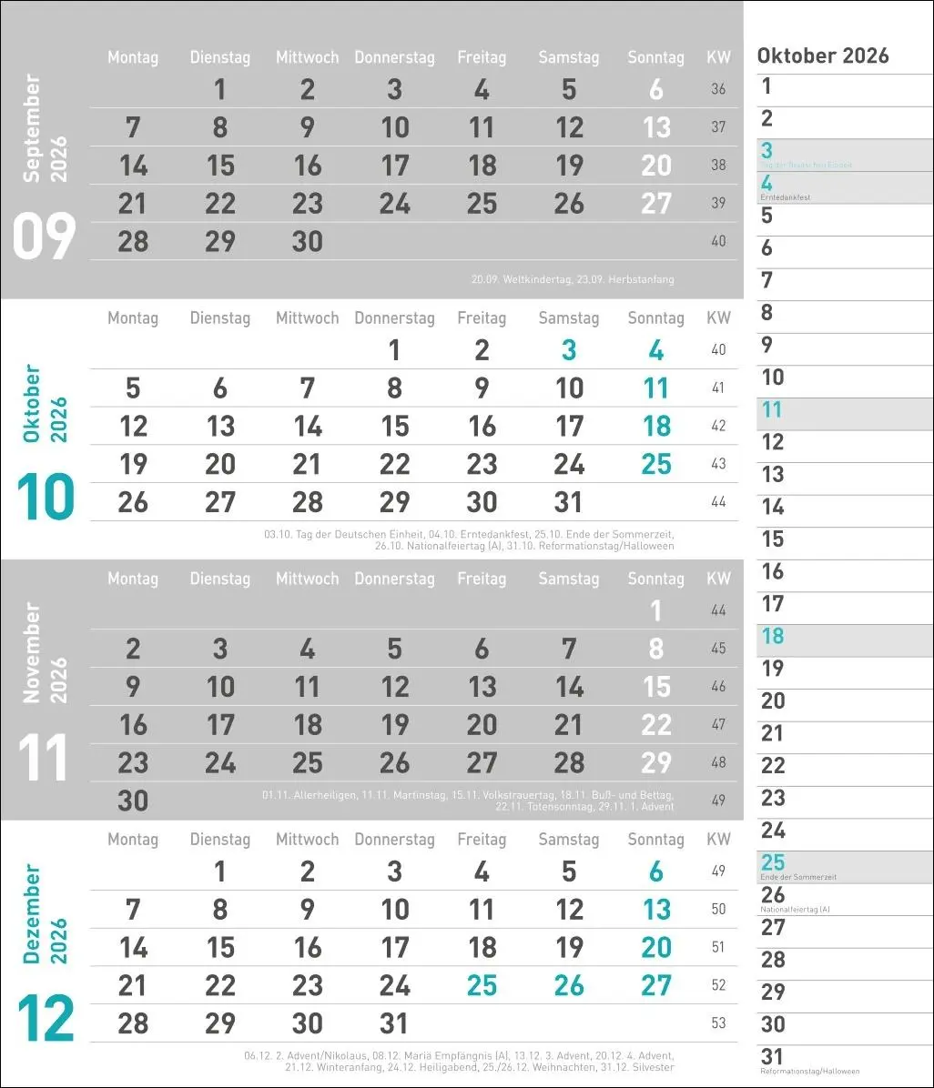 Bild: 9783756412839 | times&amp;more 4-Monatsplaner, türkis 2026 | Heye | Kalender | 12 S.