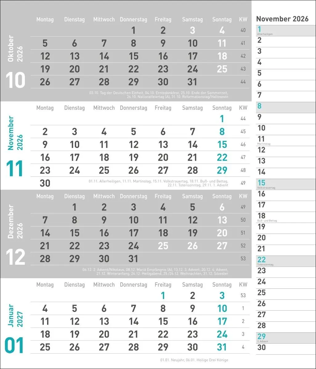 Bild: 9783756412839 | times&amp;more 4-Monatsplaner, türkis 2026 | Heye | Kalender | 12 S.