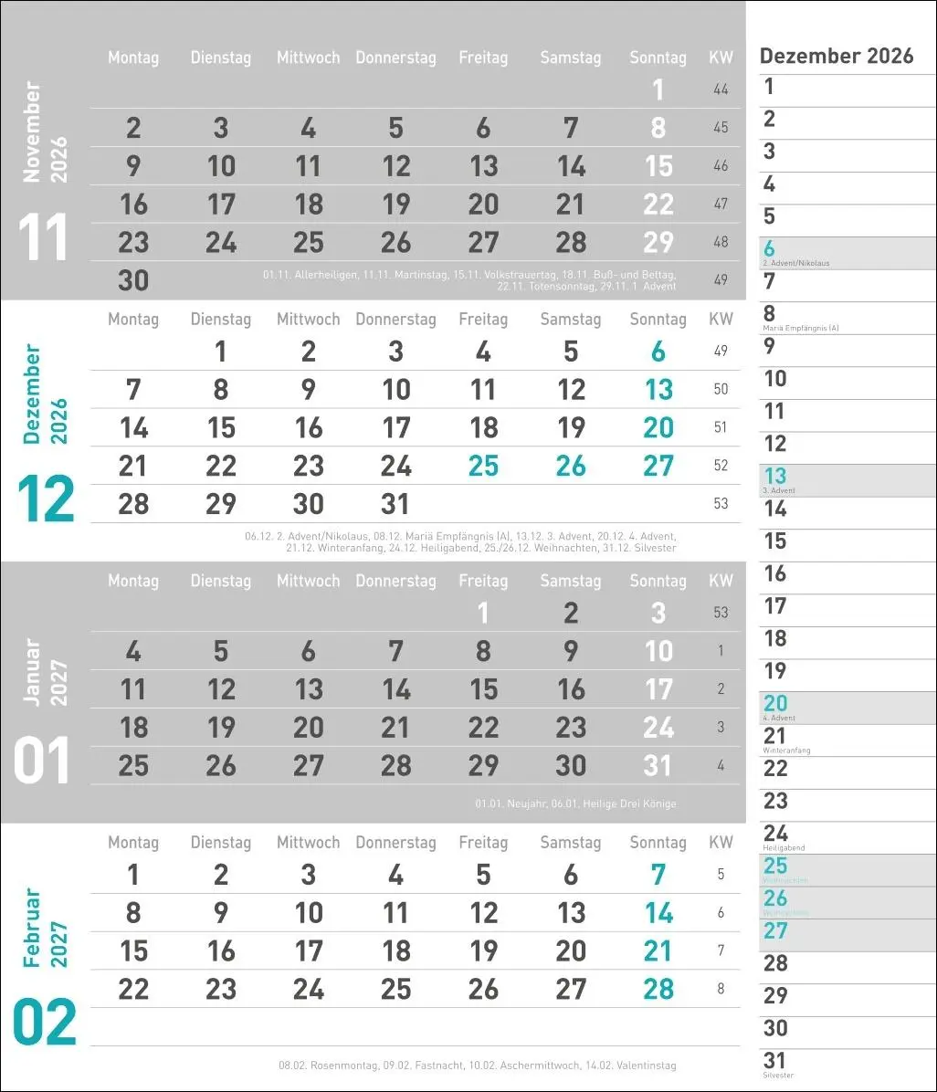 Bild: 9783756412839 | times&amp;more 4-Monatsplaner, türkis 2026 | Heye | Kalender | 12 S.