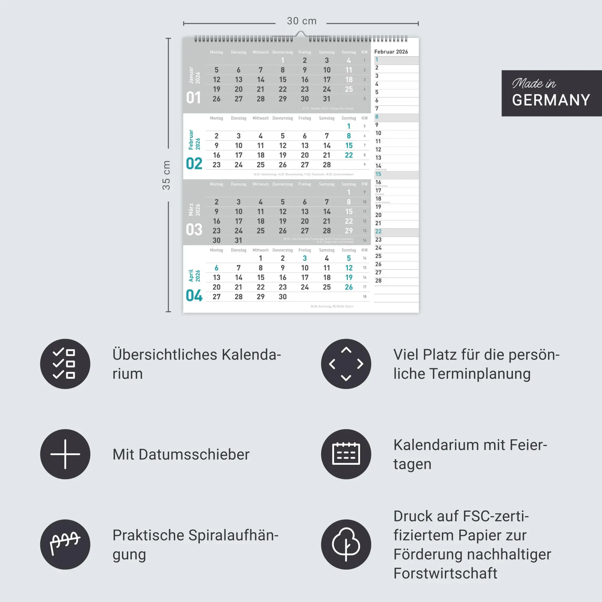Bild: 9783756412839 | times&amp;more 4-Monatsplaner, türkis 2026 | Heye | Kalender | 12 S.