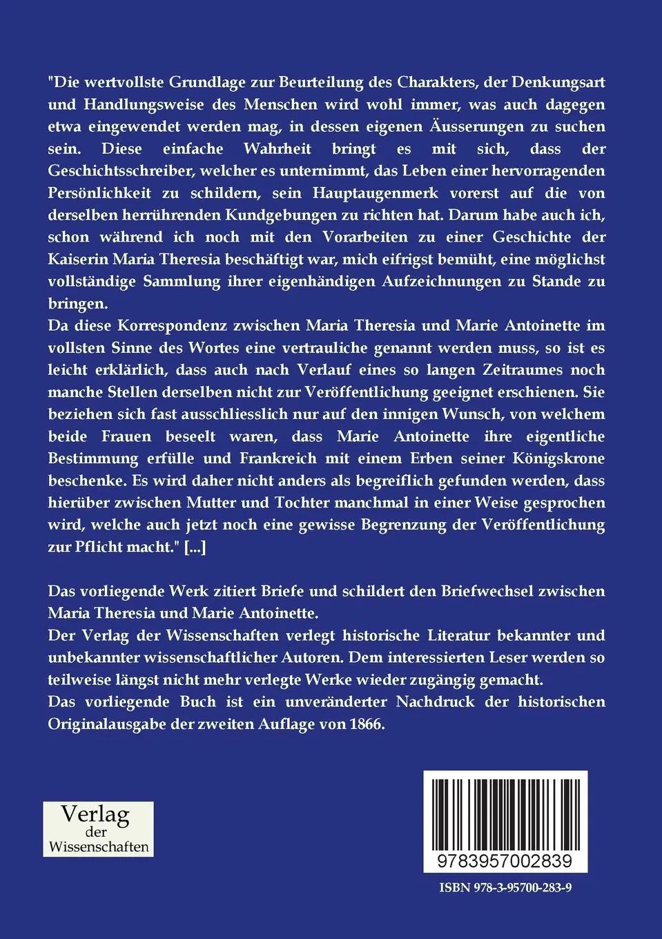 Rückseite: 9783957002839 | Maria Theresia und Marie Antoinette | Ihr Briefwechsel | Arneth | Buch
