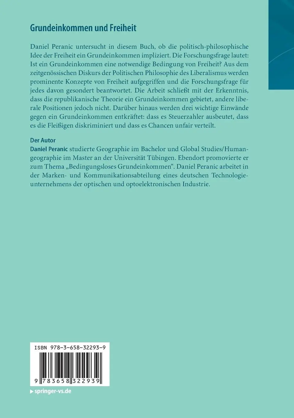 Rückseite: 9783658322939 | Grundeinkommen und Freiheit | Eine Verhältnisbestimmung | Peranic | xi