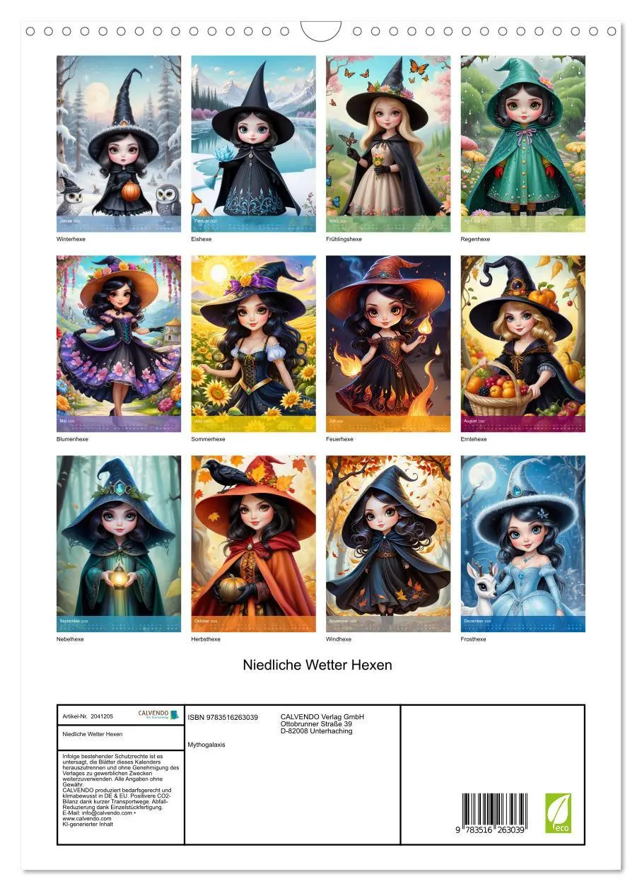 Bild: 9783516263039 | Niedliche Wetter Hexen (Wandkalender 2026 DIN A3 hoch), CALVENDO...