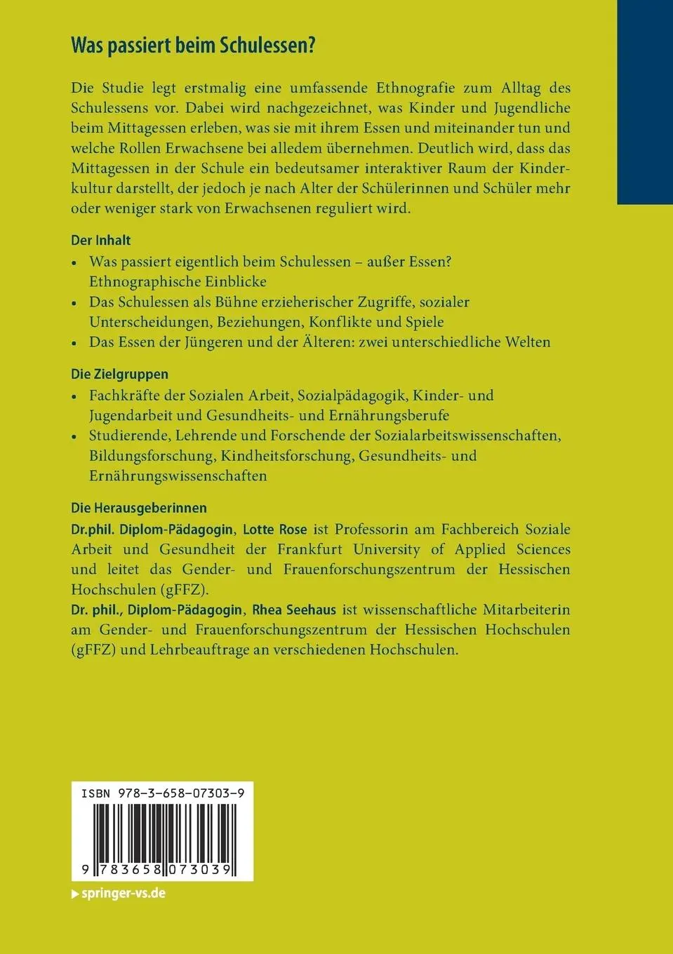 Rückseite: 9783658073039 | Was passiert beim Schulessen? | Rhea Seehaus (u. a.) | Taschenbuch