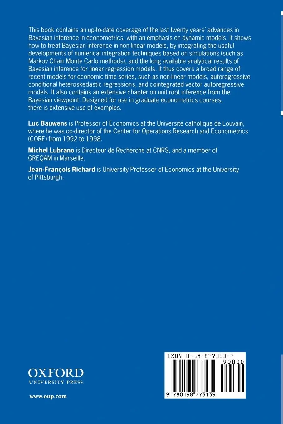 Rückseite: 9780198773139 | Bayesian Inference in Dynamic Econometric Models | Luc Bauwens (u. a.)