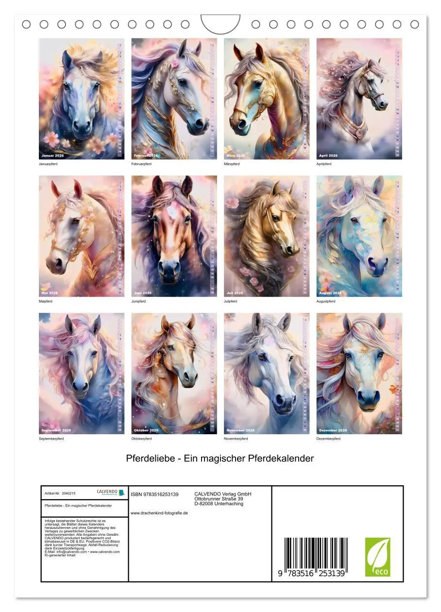 Bild: 9783516253139 | Pferdeliebe - Ein magischer Pferdekalender (Wandkalender 2026 DIN...