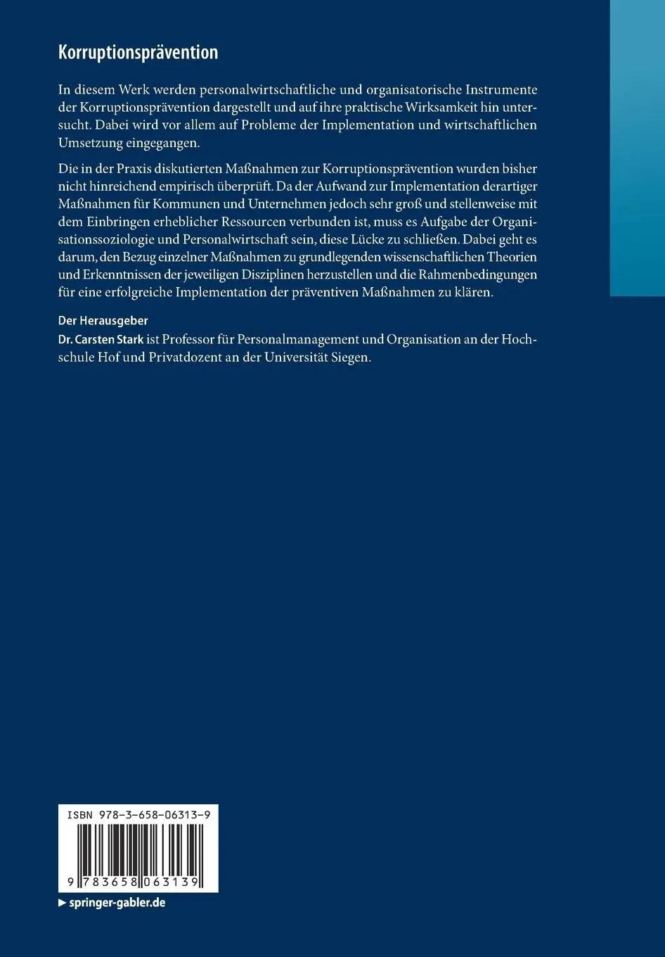 Rückseite: 9783658063139 | Korruptionsprävention | Klassische und ganzheitliche Ansätze | Stark