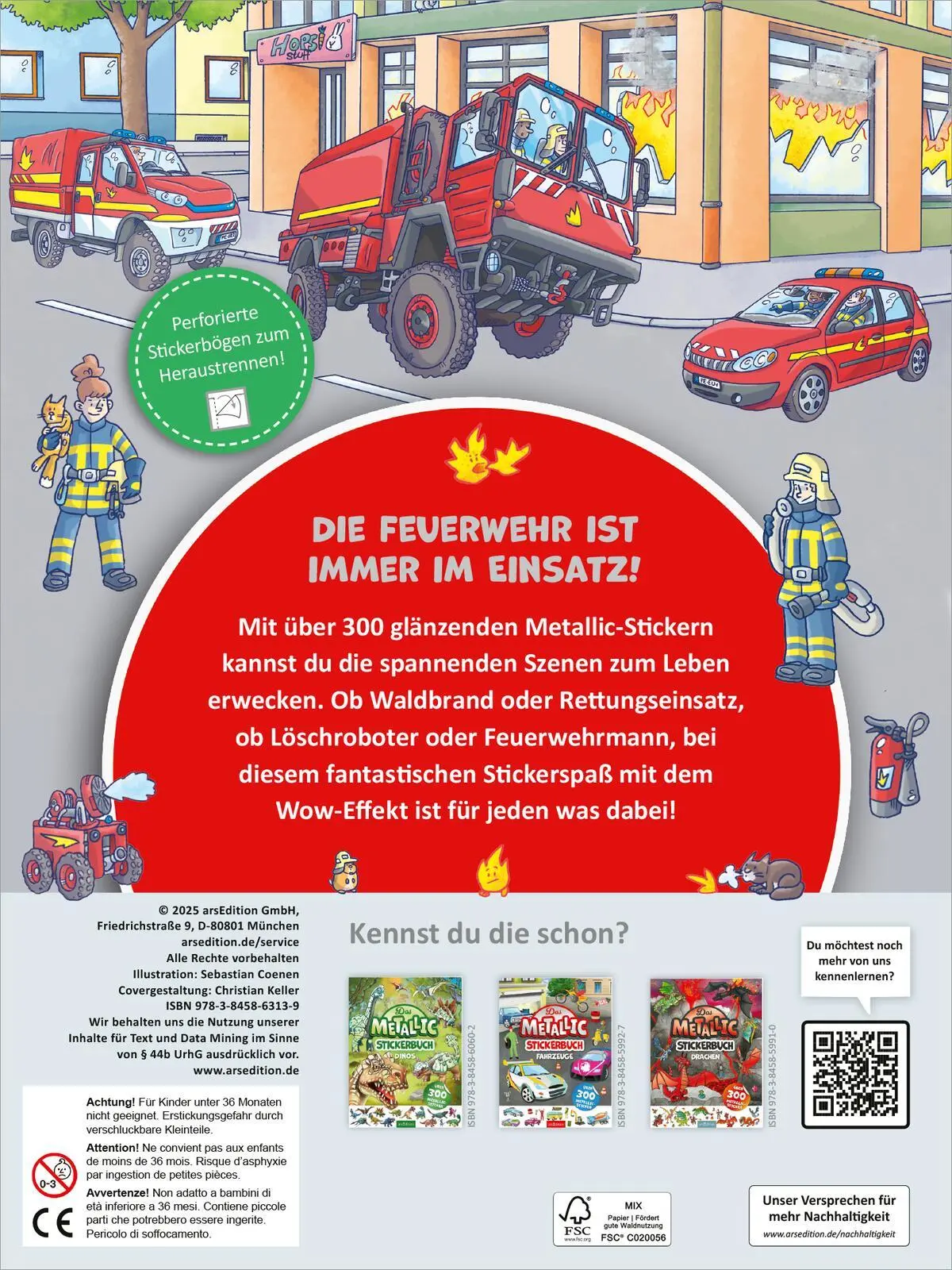 Rückseite: 9783845863139 | Das Metallic-Stickerbuch - Feuerwehr | Über 300 Metallic-Sticker