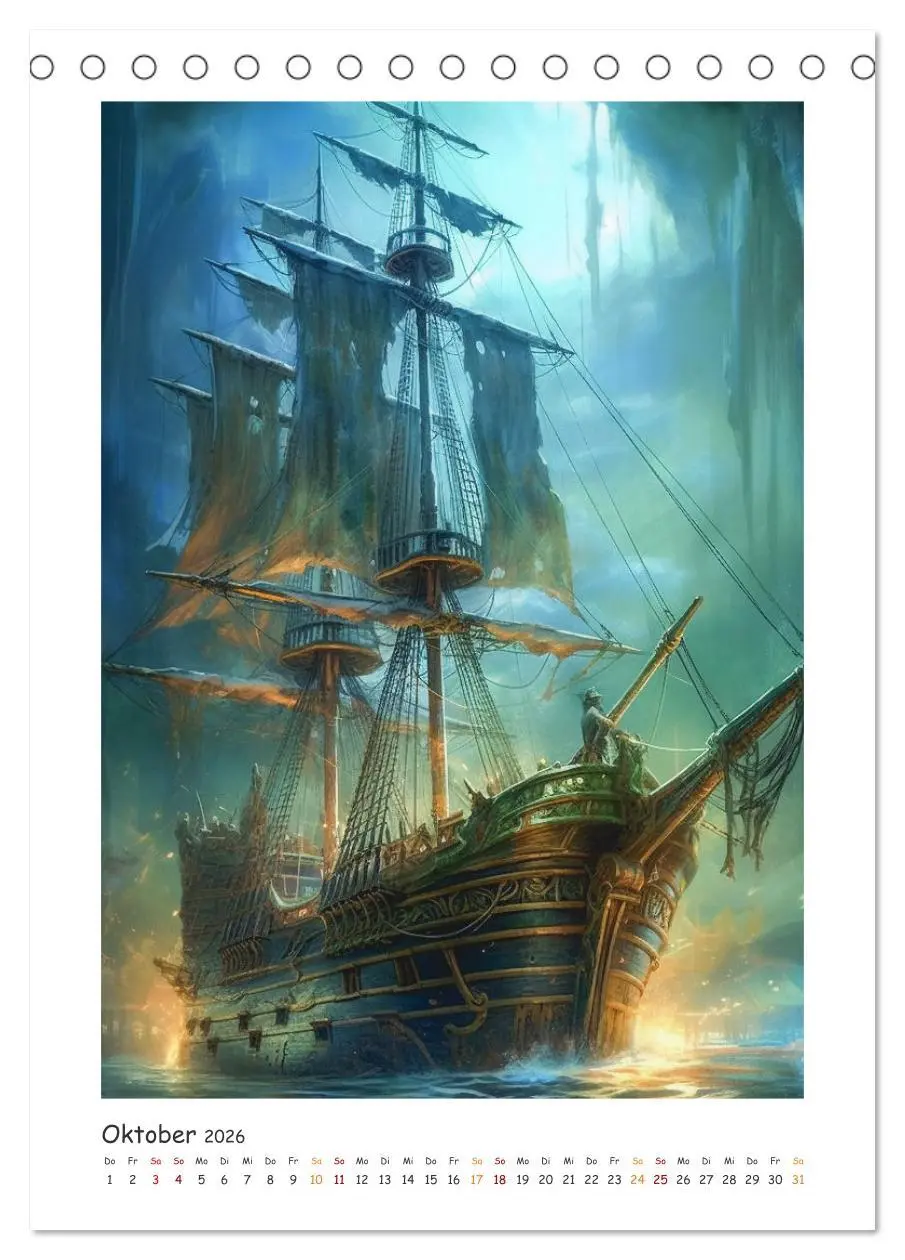 Bild: 9783516313239 | Piratenschiffe (Tischkalender 2026 DIN A5 hoch), CALVENDO...