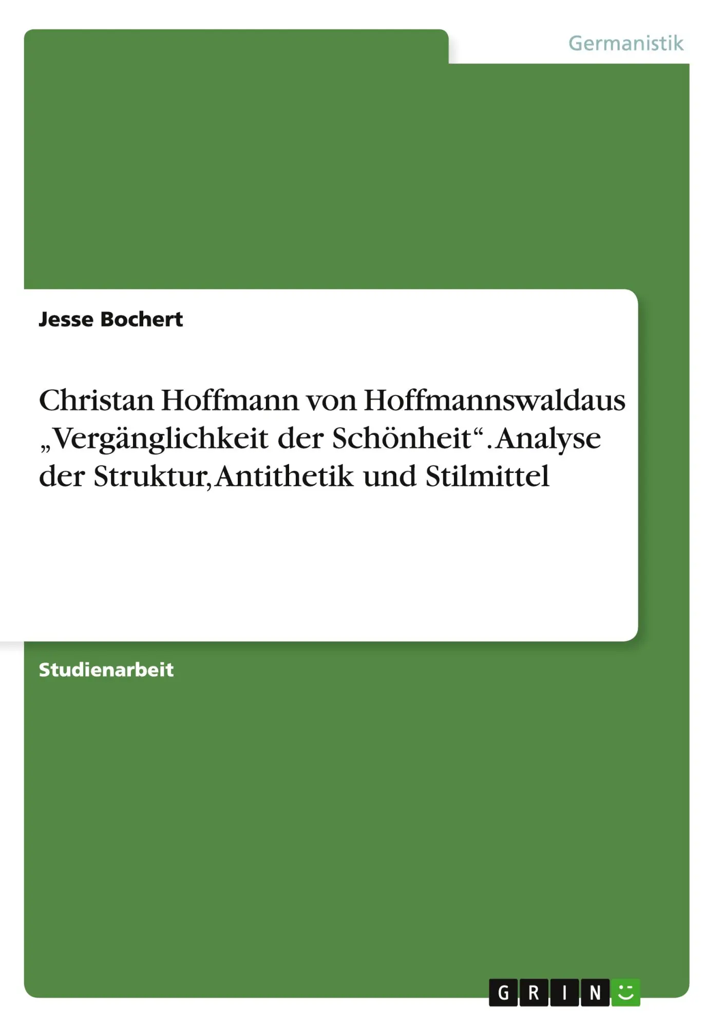 Cover: 9783656443339 | Christan Hoffmann von Hoffmannswaldaus "Vergänglichkeit der...