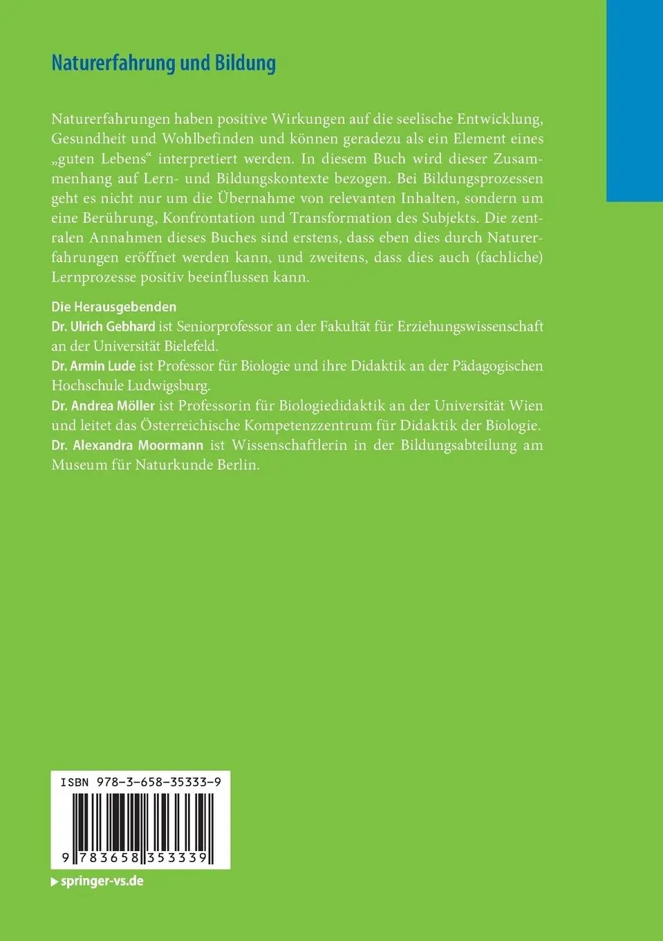 Rückseite: 9783658353339 | Naturerfahrung und Bildung | Ulrich Gebhard (u. a.) | Taschenbuch | XV