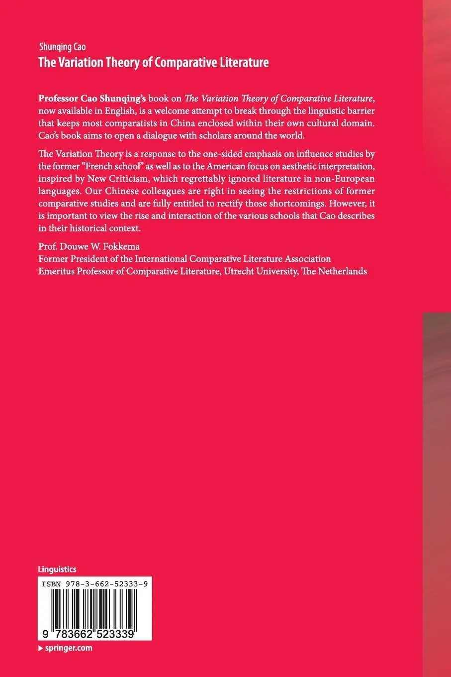 Rückseite: 9783662523339 | The Variation Theory of Comparative Literature | Shunqing Cao | Buch