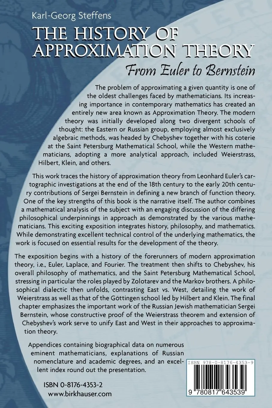 Rückseite: 9780817643539 | The History of Approximation Theory | From Euler to Bernstein | Buch