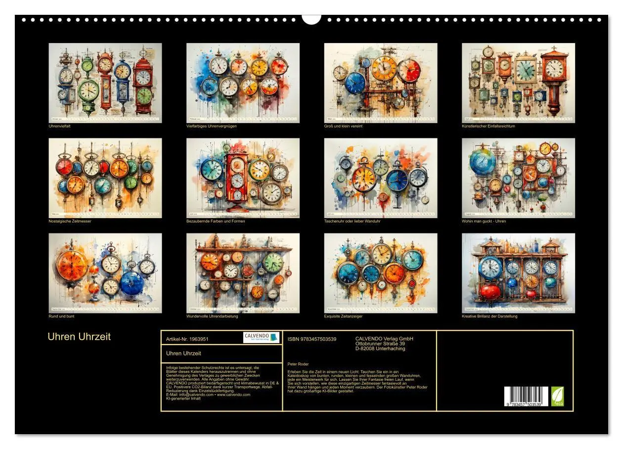 Bild: 9783457503539 | Uhren Uhrzeit (Wandkalender 2026 DIN A2 quer), CALVENDO Monatskalender